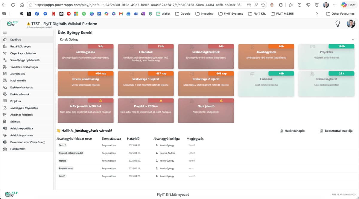 Digitális Vállalati Platform desktop felület több eszközön